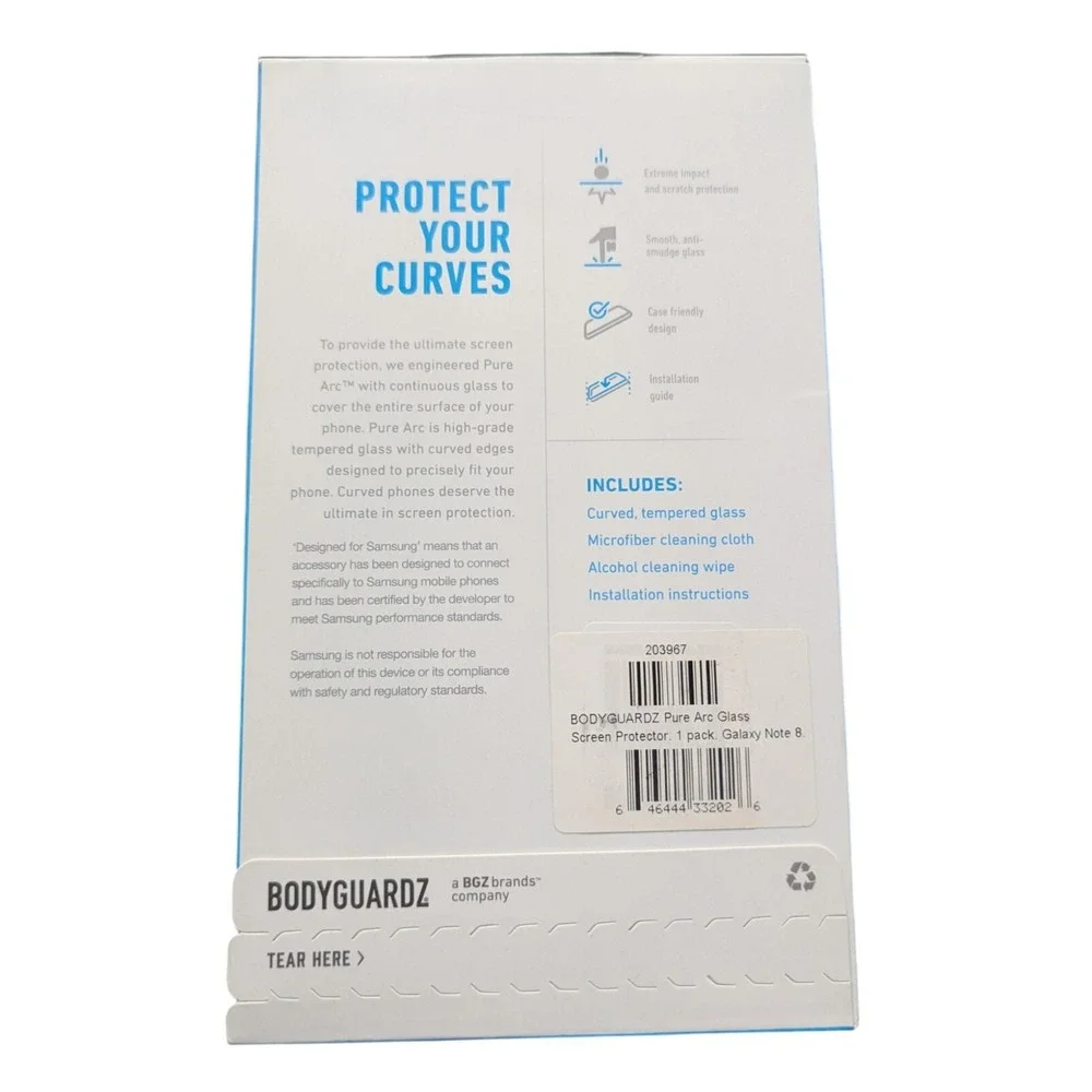 F4. BodyGuardz Pure‎ Arc Privacy Samsung Galaxy Note8, Curved Tempered Glass